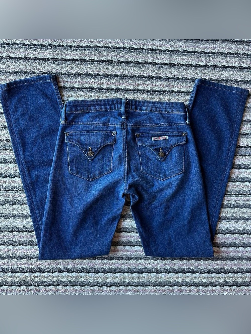 Hudson Jeans Straight Leg Dark Blue Denim with Back-Pocket Flap